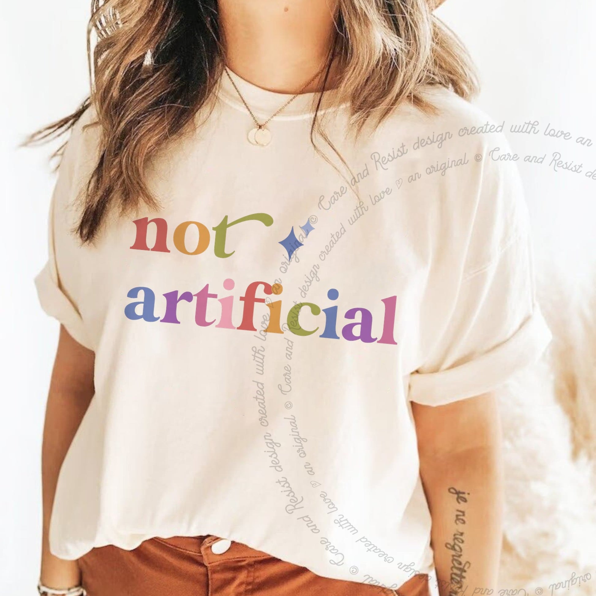 Not Artificial Care & Resist rainbow Comfort Colors tee, Ivory