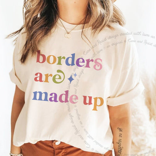 Borders are Made Up Care & Resist rainbow Comfort Colors tee, Ivory