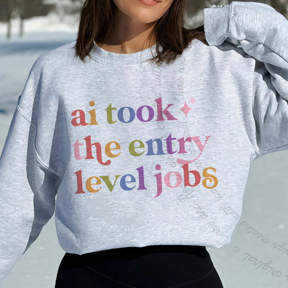 Ai Took the Entry Level Jobs Care & Resist Gildan crewneck sweatshirt in Sport Grey