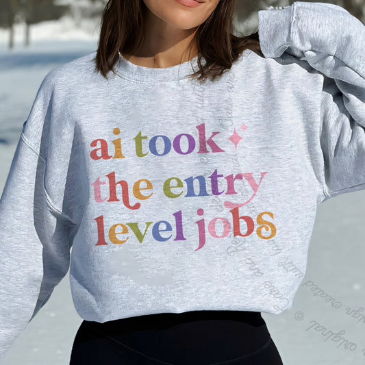 Ai Took the Entry Level Jobs Care & Resist Gildan crewneck sweatshirt in Sport Grey