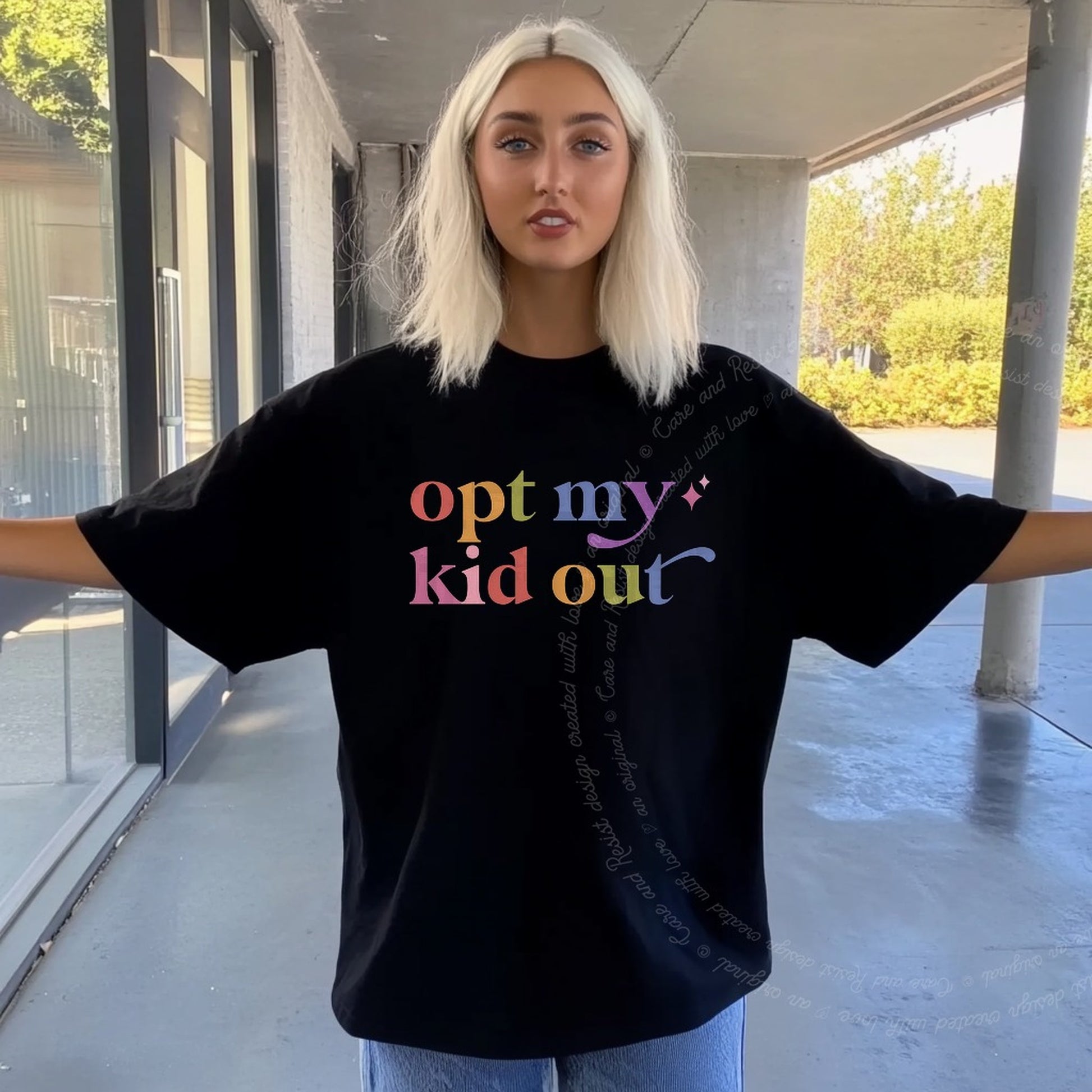 Opt My Kid Out Care & Resist rainbow Comfort Colors tee, Black