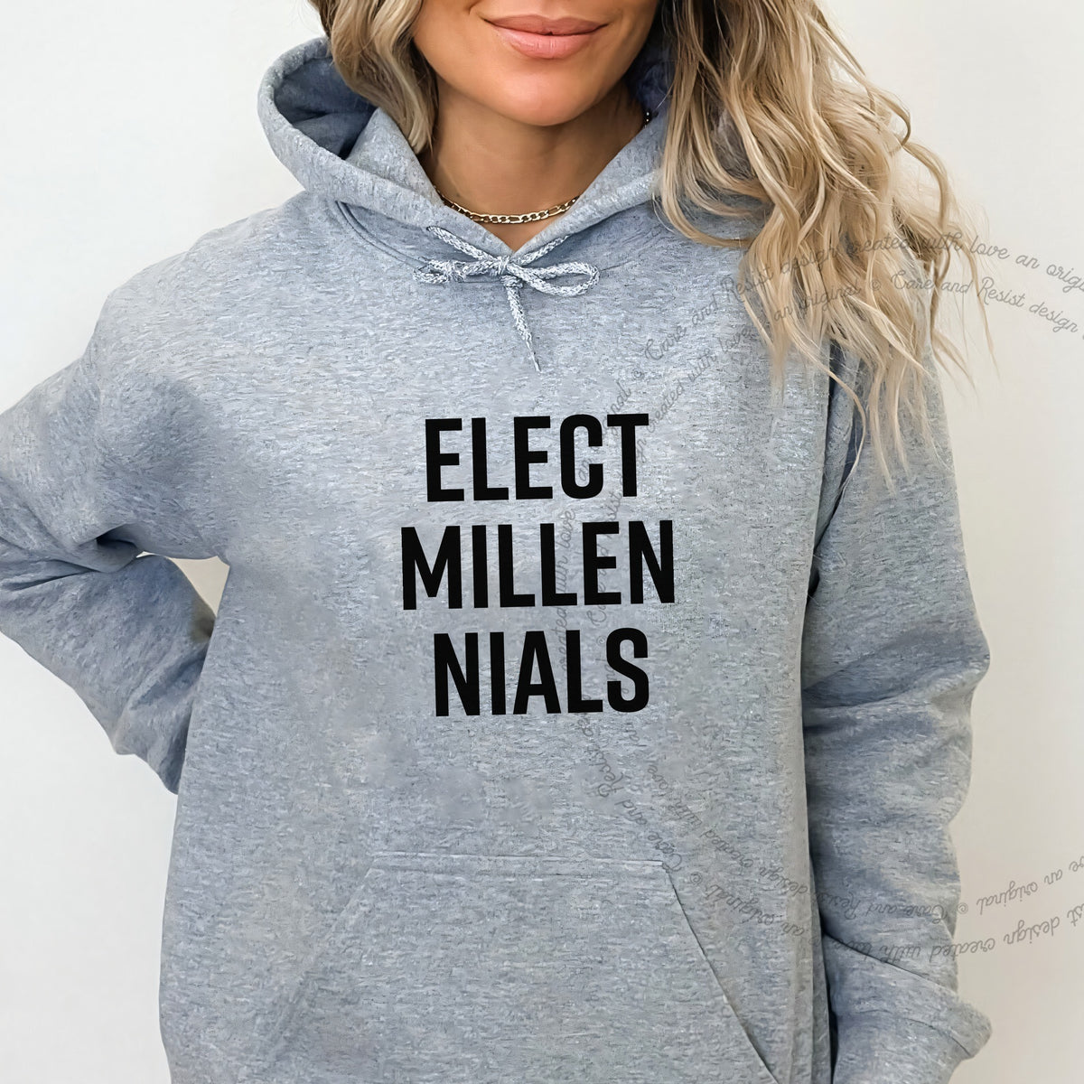 Elect Millennials Care & Resist Gildan hoodie in Sport Grey