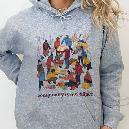 Community is Resistance Retro People Care & Resist Gildan hoodie in Sport Grey