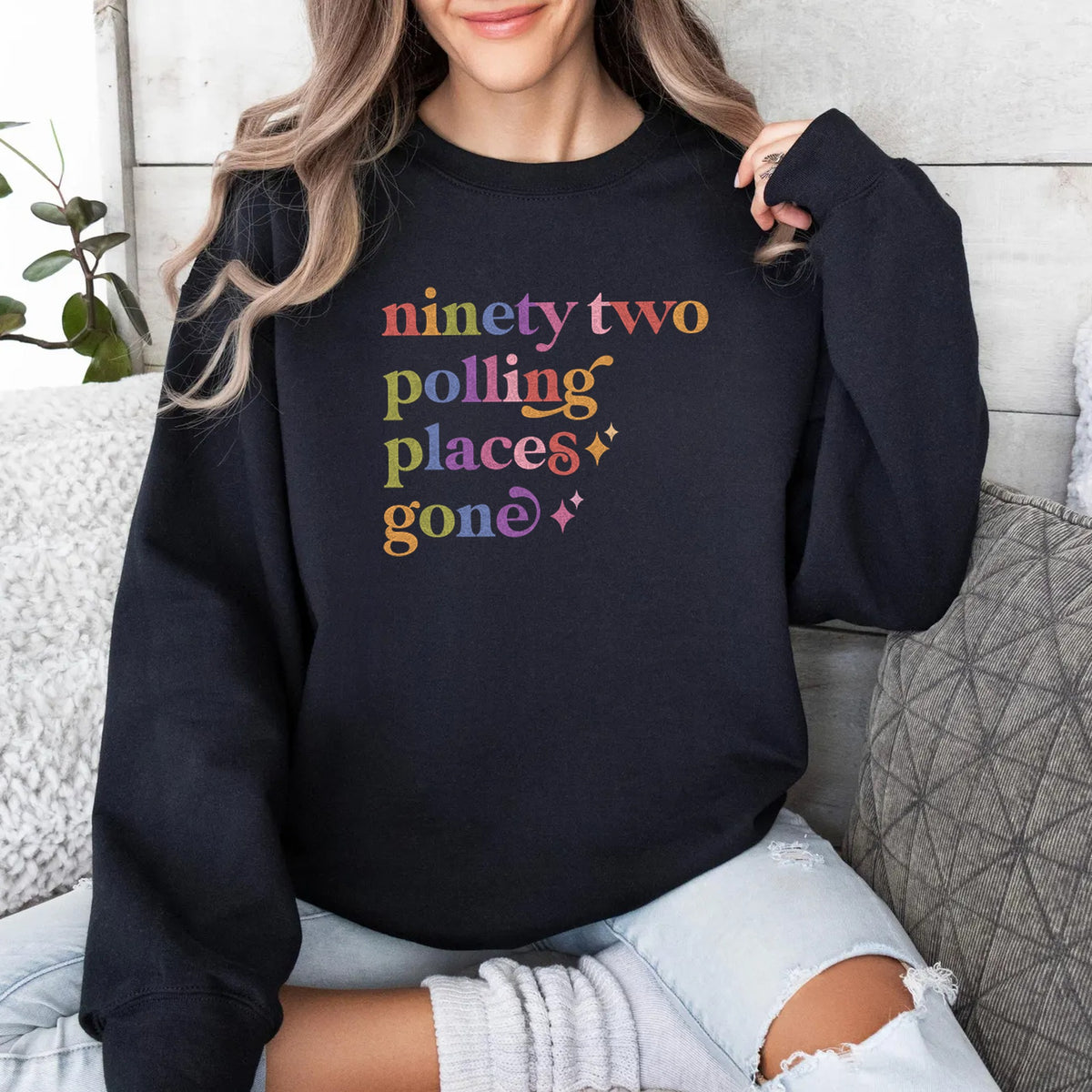 Ninety Two Polling Places Gone Care & Resist Gildan crewneck sweatshirt in Black