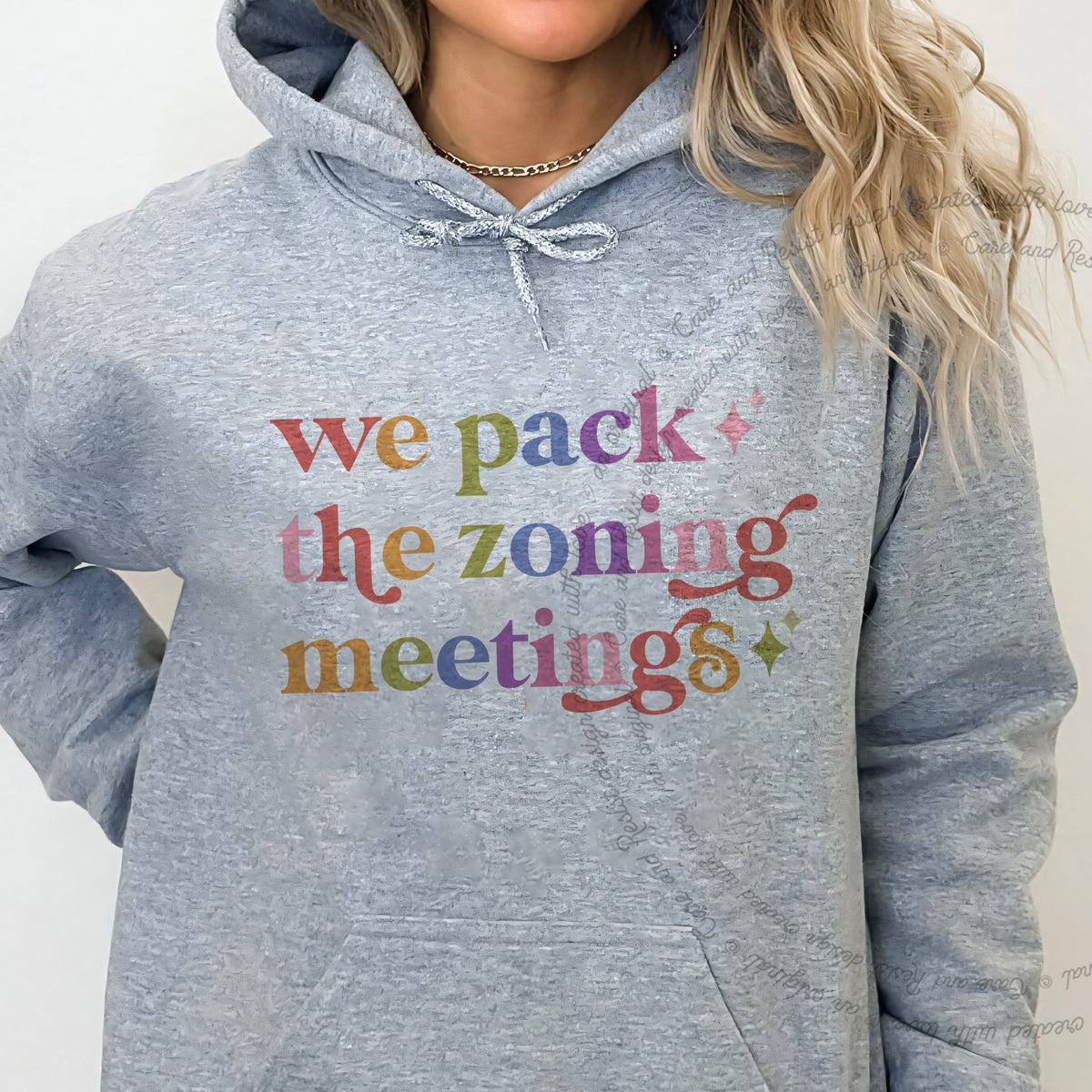 We Pack the Zoning Meetings Care & Resist Gildan hoodie in Sport Grey