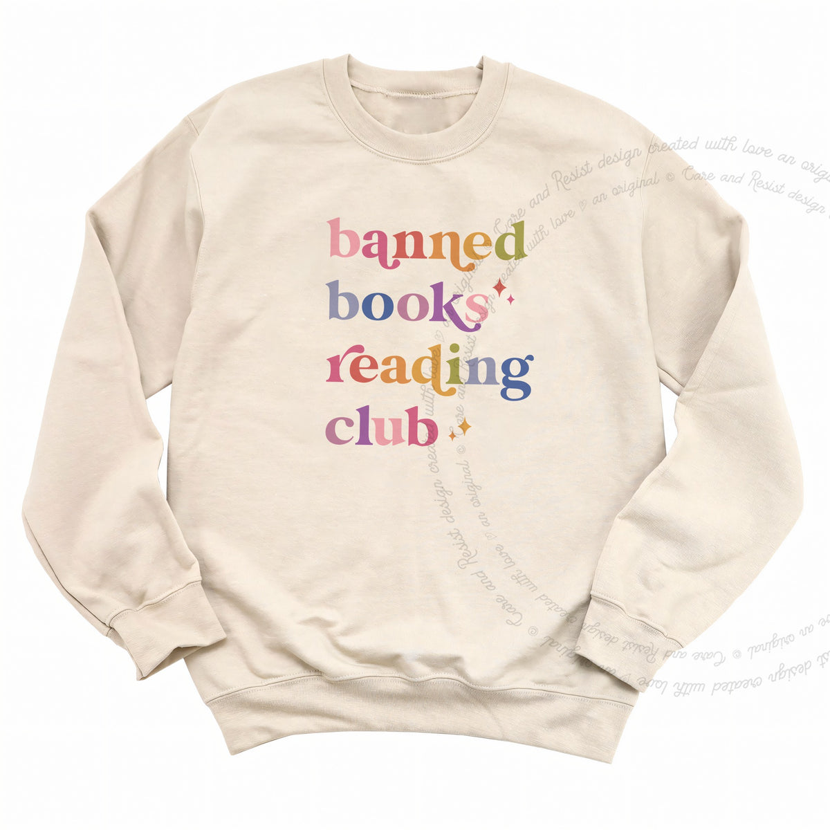 Banned Books Reading Club Care & Resist Gildan crewneck sweatshirt in Sand