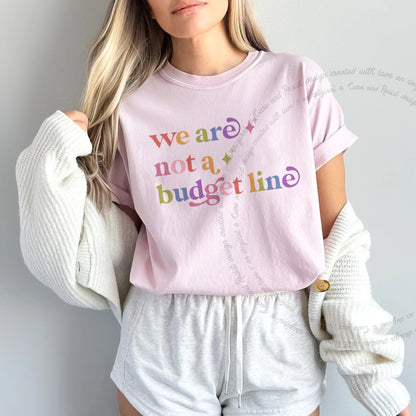 We are not a Budget Line Care & Resist rainbow Comfort Colors tee, Blossom