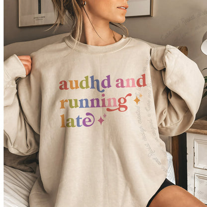 Audhd and Running Late Care & Resist Gildan crewneck sweatshirt in Sand
