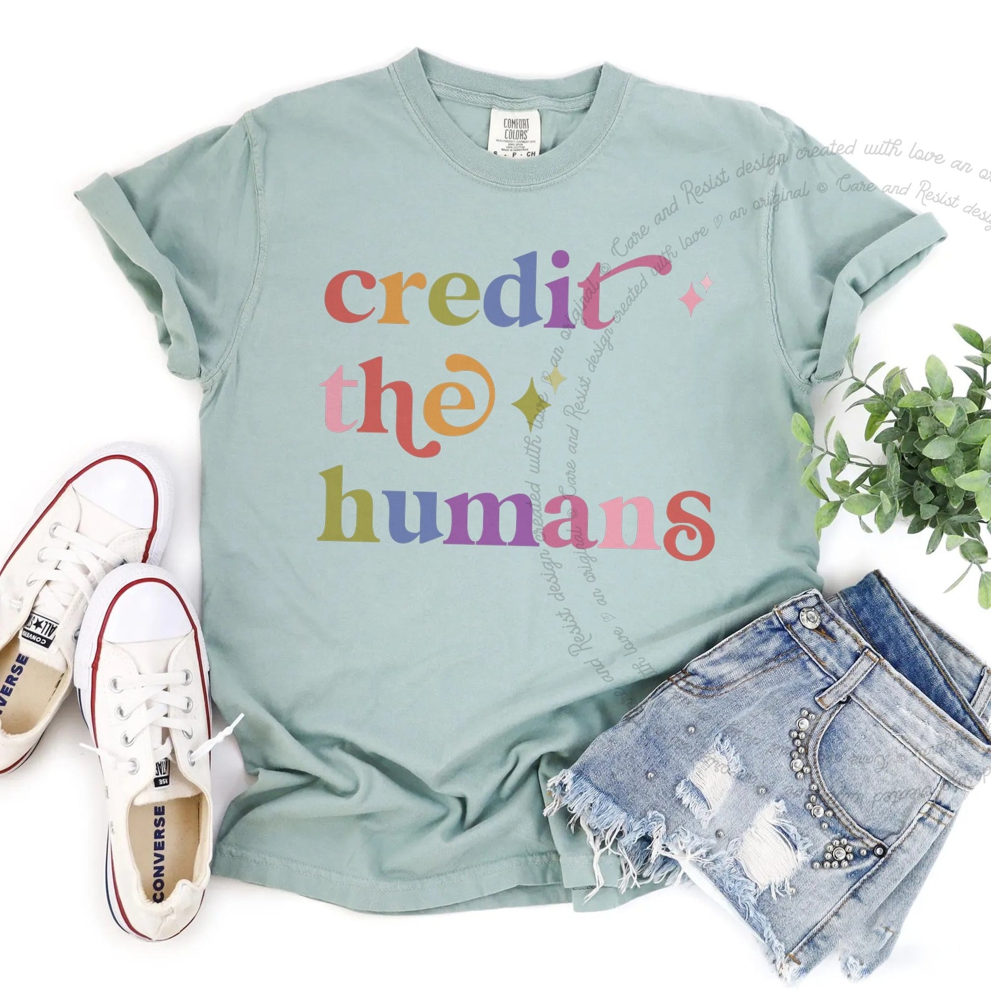 Credit the Humans Care & Resist rainbow Comfort Colors tee, Bay