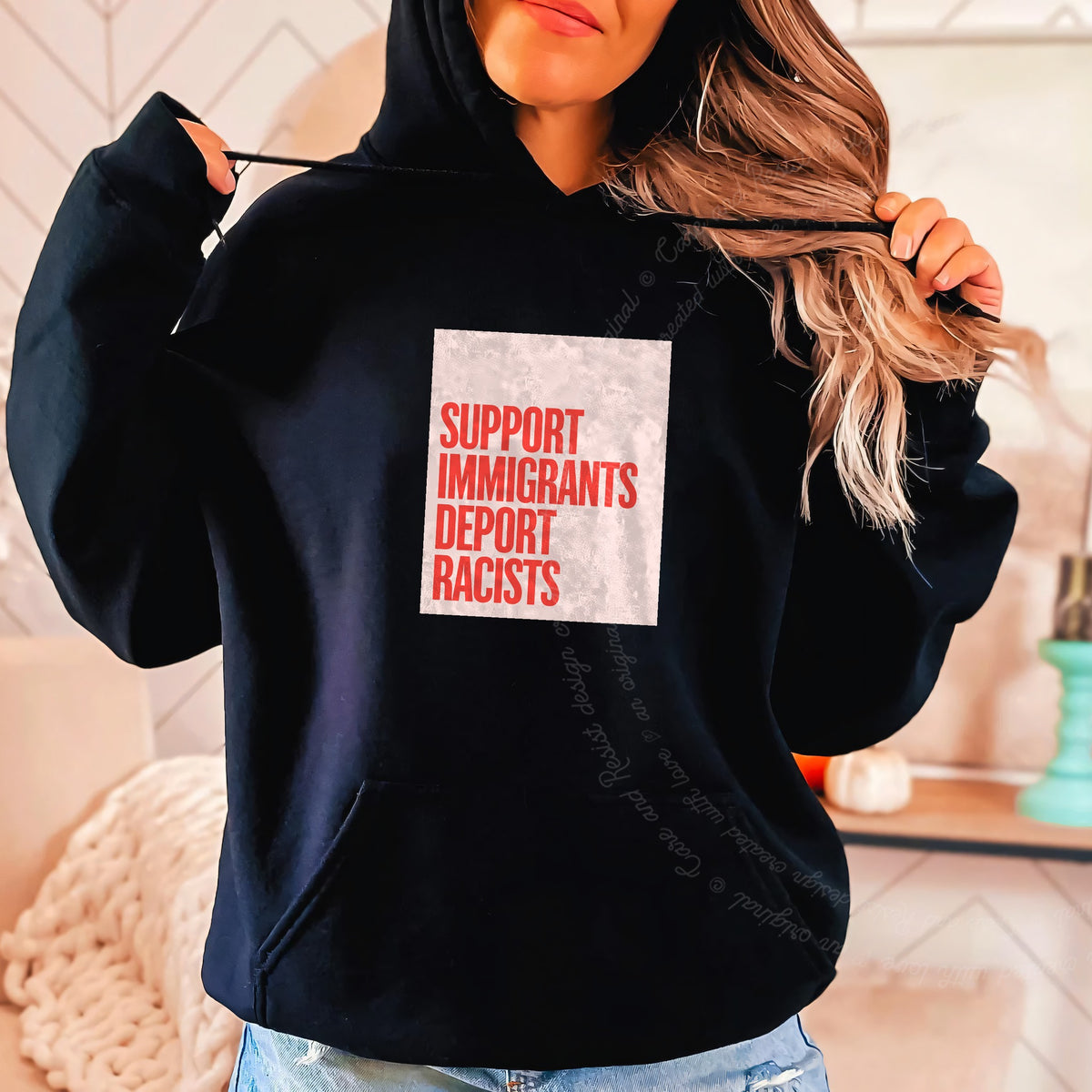 Support Immigrants Deport Racists Care & Resist Gildan hoodie in Black