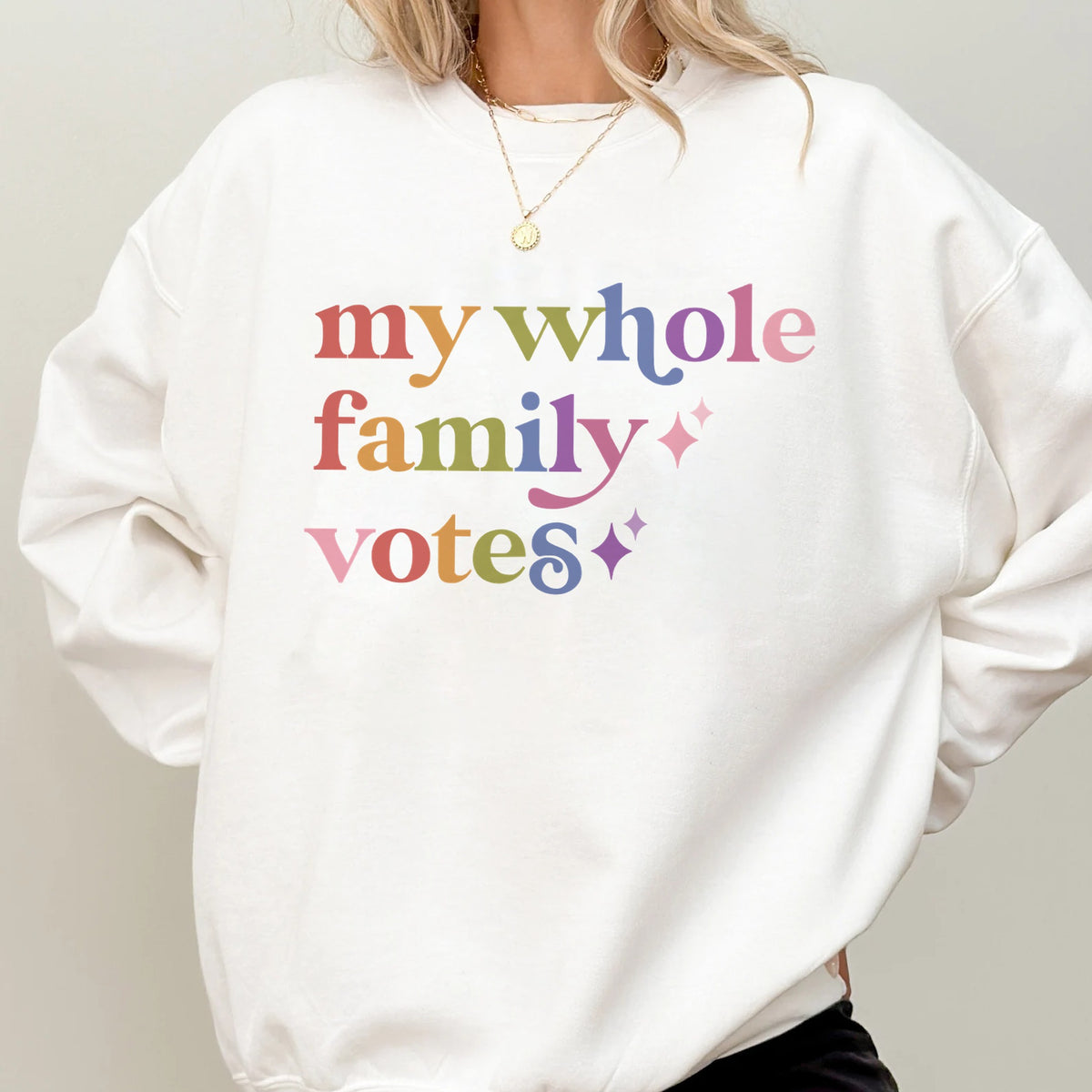 My Whole Family Votes Care & Resist Gildan crewneck sweatshirt in White