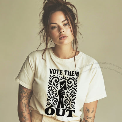 Vote Them Out Ballot Stencil Care & Resist progressive t-shirt in Ivory