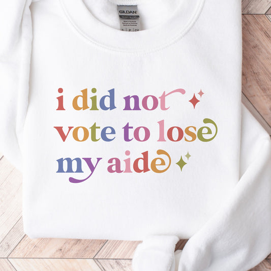 I Did not Vote to Lose My Aide Care & Resist Gildan crewneck sweatshirt in White