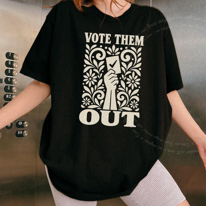 Vote Them Out Ballot Linocut Care & Resist progressive t-shirt in Black