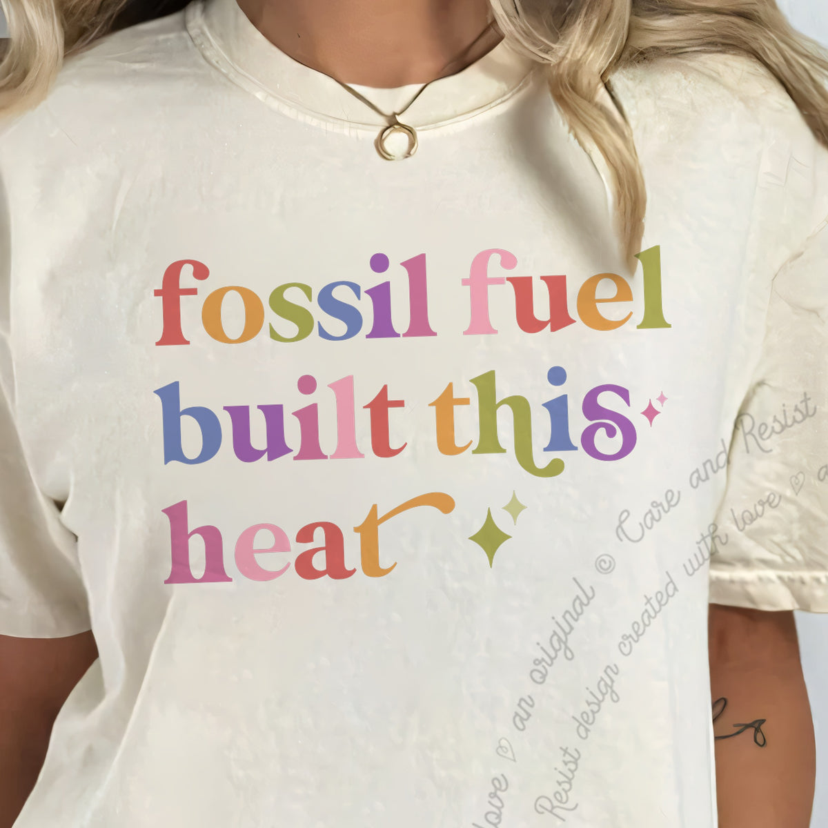 Fossil Fuel Built This Heat Care & Resist progressive t-shirt in Ivory