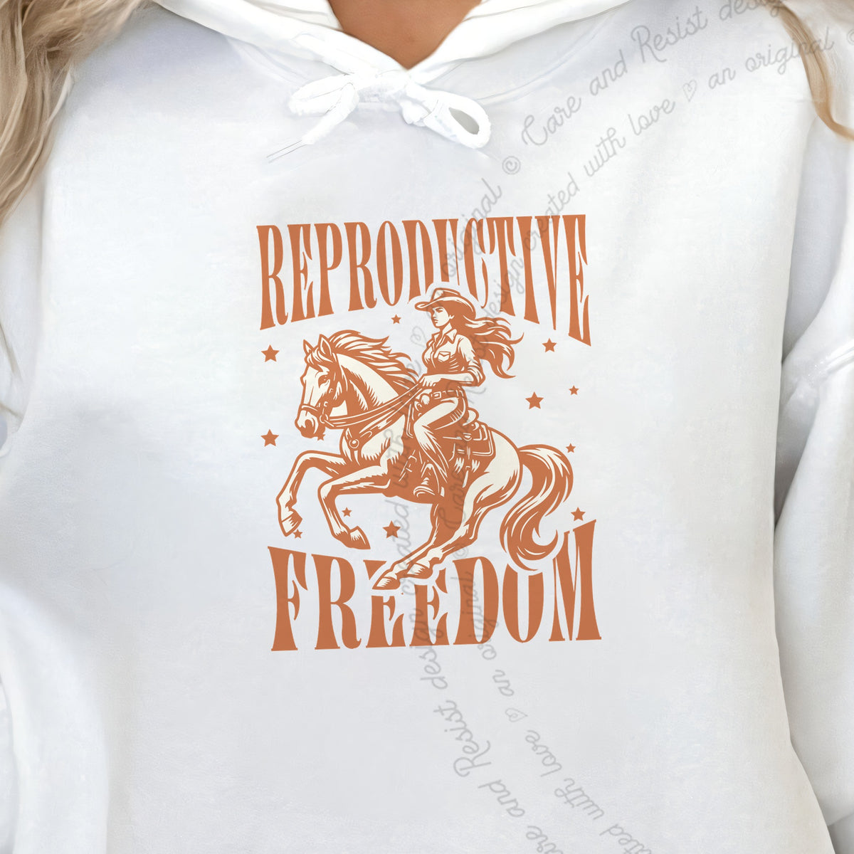 Reproductive Freedom Care & Resist Gildan hoodie in White