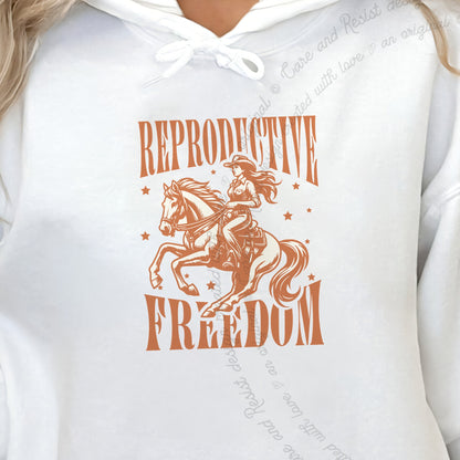Reproductive Freedom Care & Resist Gildan hoodie in White