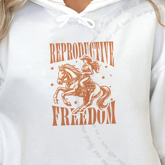 Reproductive Freedom Care & Resist Gildan hoodie in White