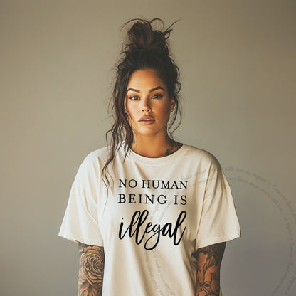 No Human Being Is Illegal Care & Resist progressive t-shirt in Ivory