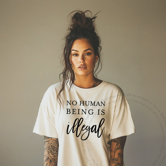 No Human Being Is Illegal Care & Resist progressive t-shirt in Ivory