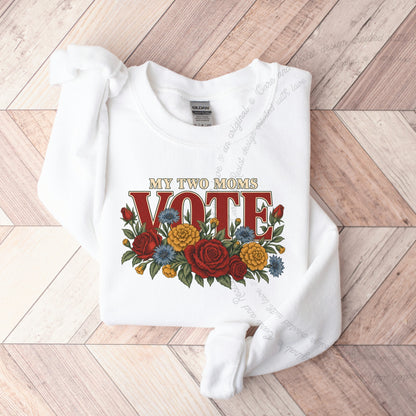 My Two Moms Vote Bouquet Care & Resist Gildan crewneck sweatshirt in White