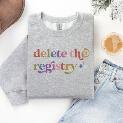Delete the Registry Care & Resist Gildan crewneck sweatshirt in Sport Grey