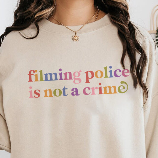 Filming Police is not a Crime Care & Resist Gildan crewneck sweatshirt in Sand