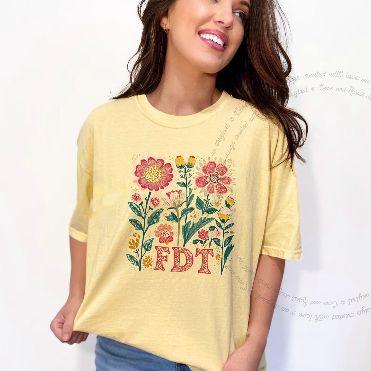 FDT Floral Care & Resist progressive t-shirt in Banana