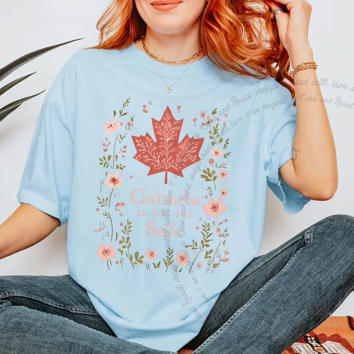 Canada Is Not for Sale Care & Resist progressive t-shirt in Chambray
