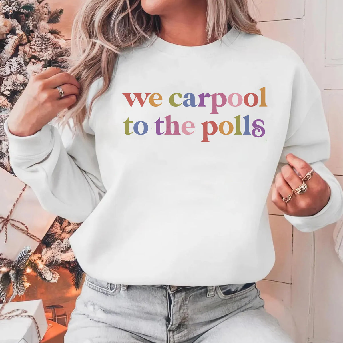 We Carpool to the Polls Care & Resist Gildan crewneck sweatshirt in White