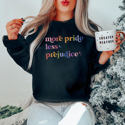 More Pride Less Prejudice Care & Resist Gildan crewneck sweatshirt in Black