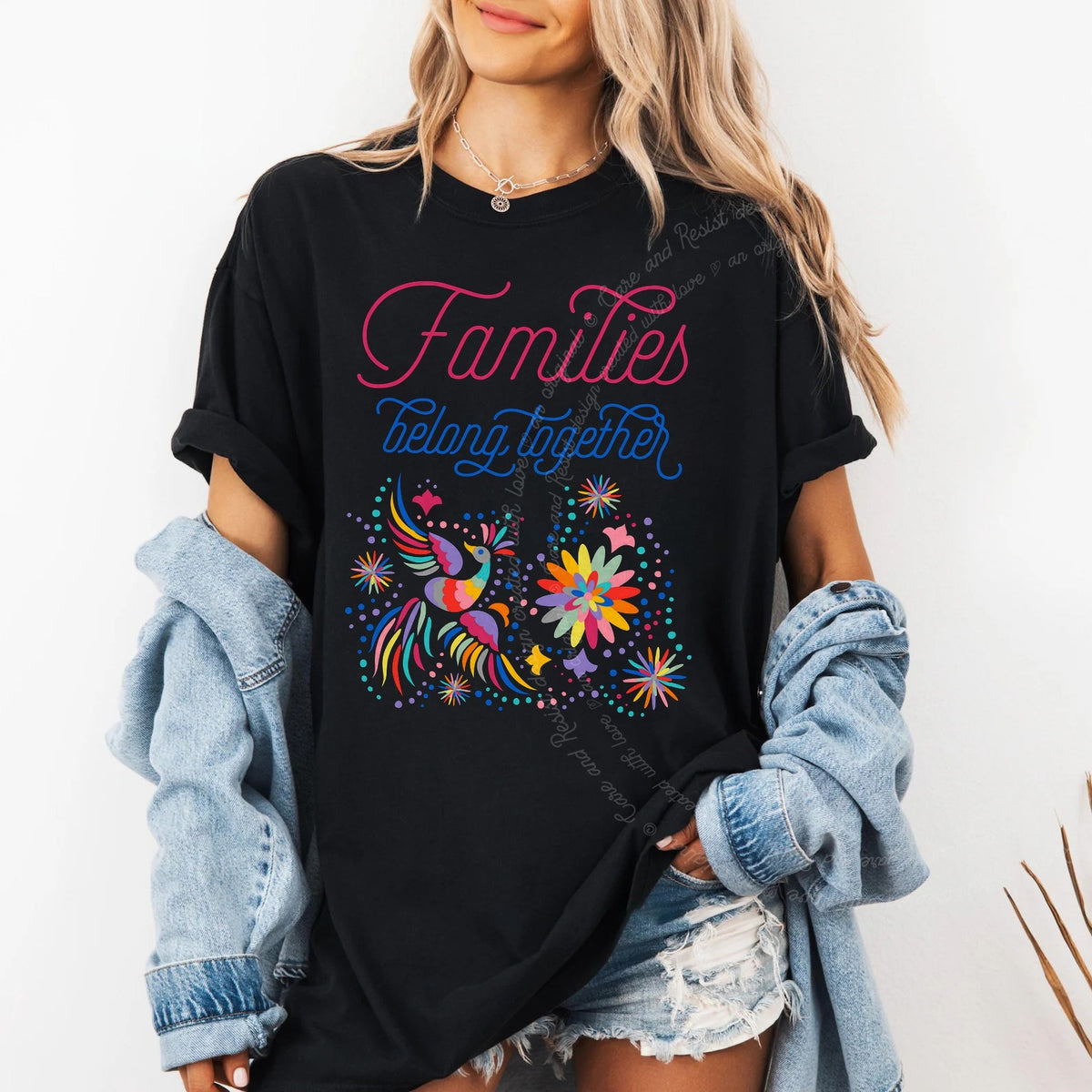 Families Belong Together Rainbow Care & Resist progressive t-shirt in Black