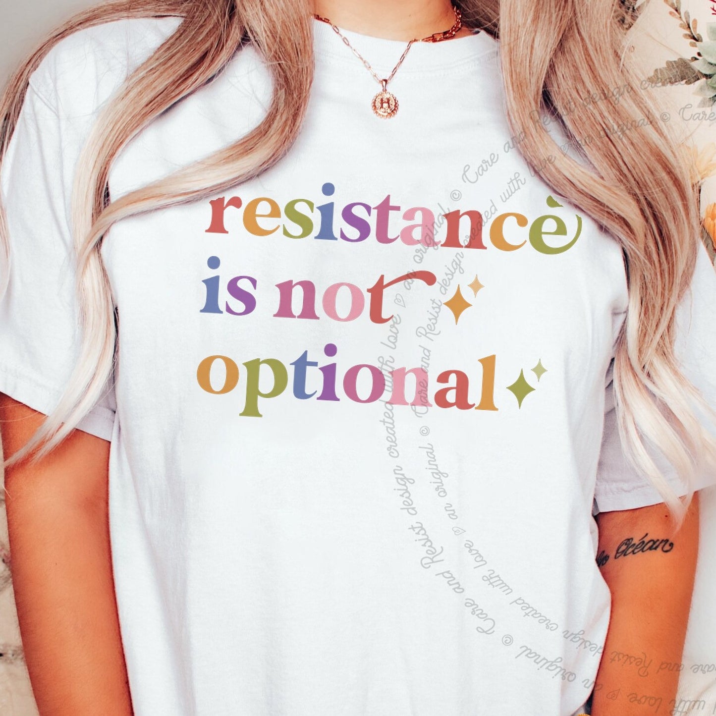Resistance is not Optional Care & Resist rainbow Comfort Colors tee, White