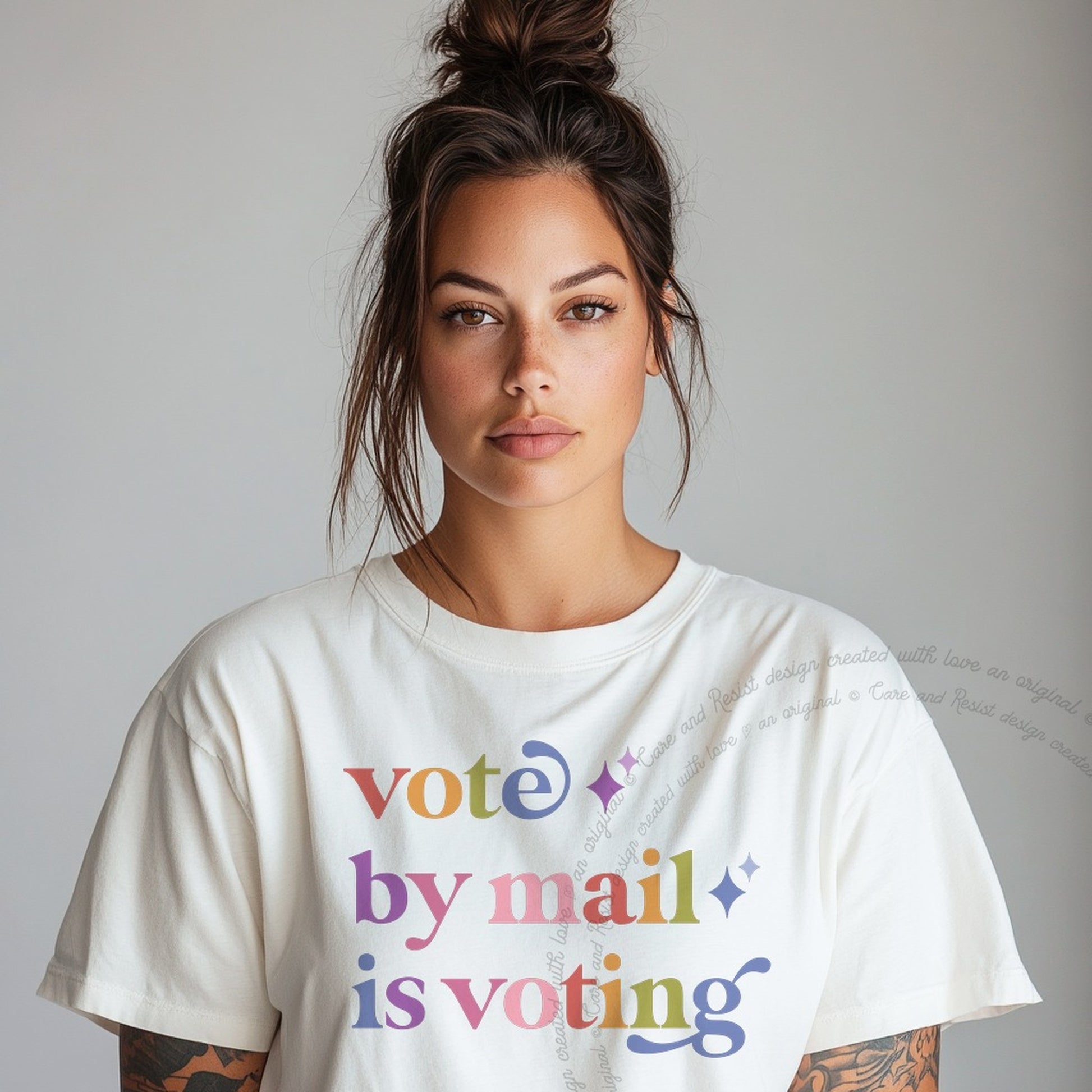 Vote By Mail is Voting Care & Resist rainbow Comfort Colors tee, White