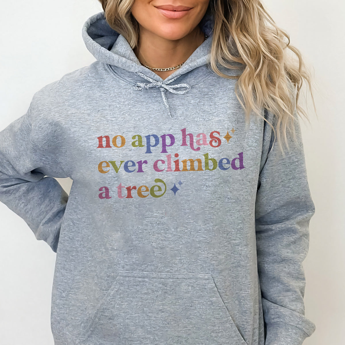 No App Has Ever Climbed a Tree Care & Resist Gildan hoodie in Sport Grey
