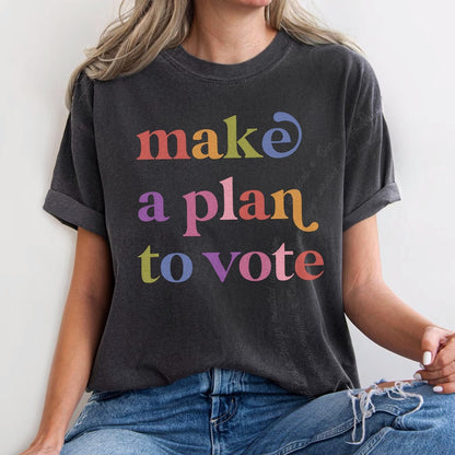 Make a Plan to Vote Care & Resist rainbow Comfort Colors tee, Graphite