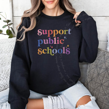 Support Public Schools Care & Resist Gildan crewneck sweatshirt in Black