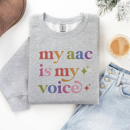 My Aac is My Voice Care & Resist Gildan crewneck sweatshirt in Sport Grey