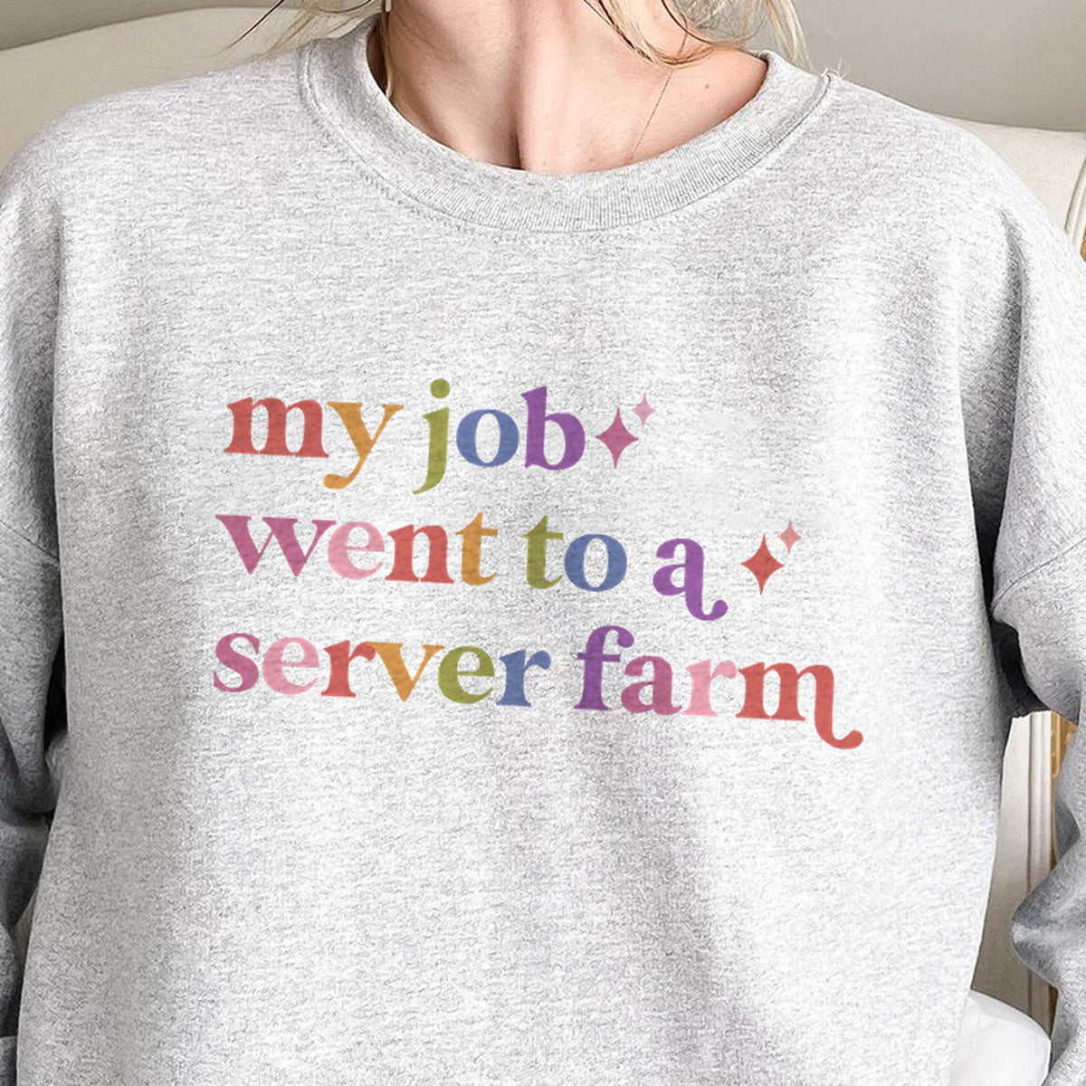 My Job Went to a Server Farm Care & Resist Gildan crewneck sweatshirt in Sport Grey