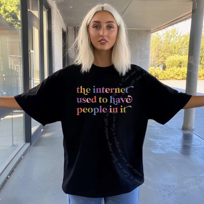 The Internet Used to Have People in It Care & Resist rainbow Comfort Colors tee, Black