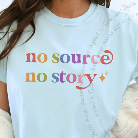 No Source No Story Care & Resist progressive t-shirt in Chambray