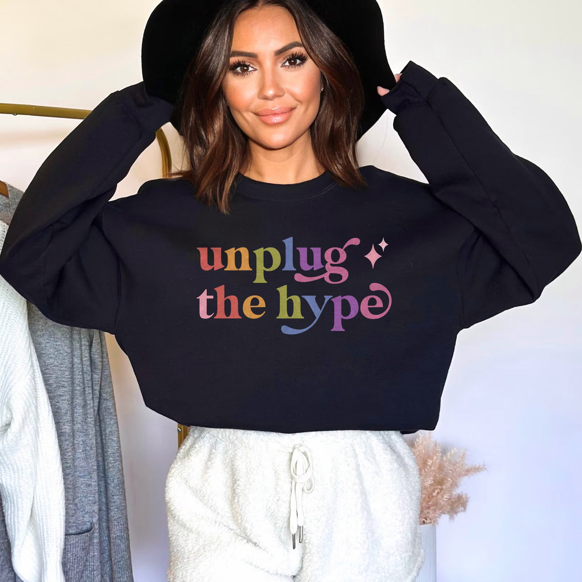Unplug the Hype Care & Resist Gildan crewneck sweatshirt in Black