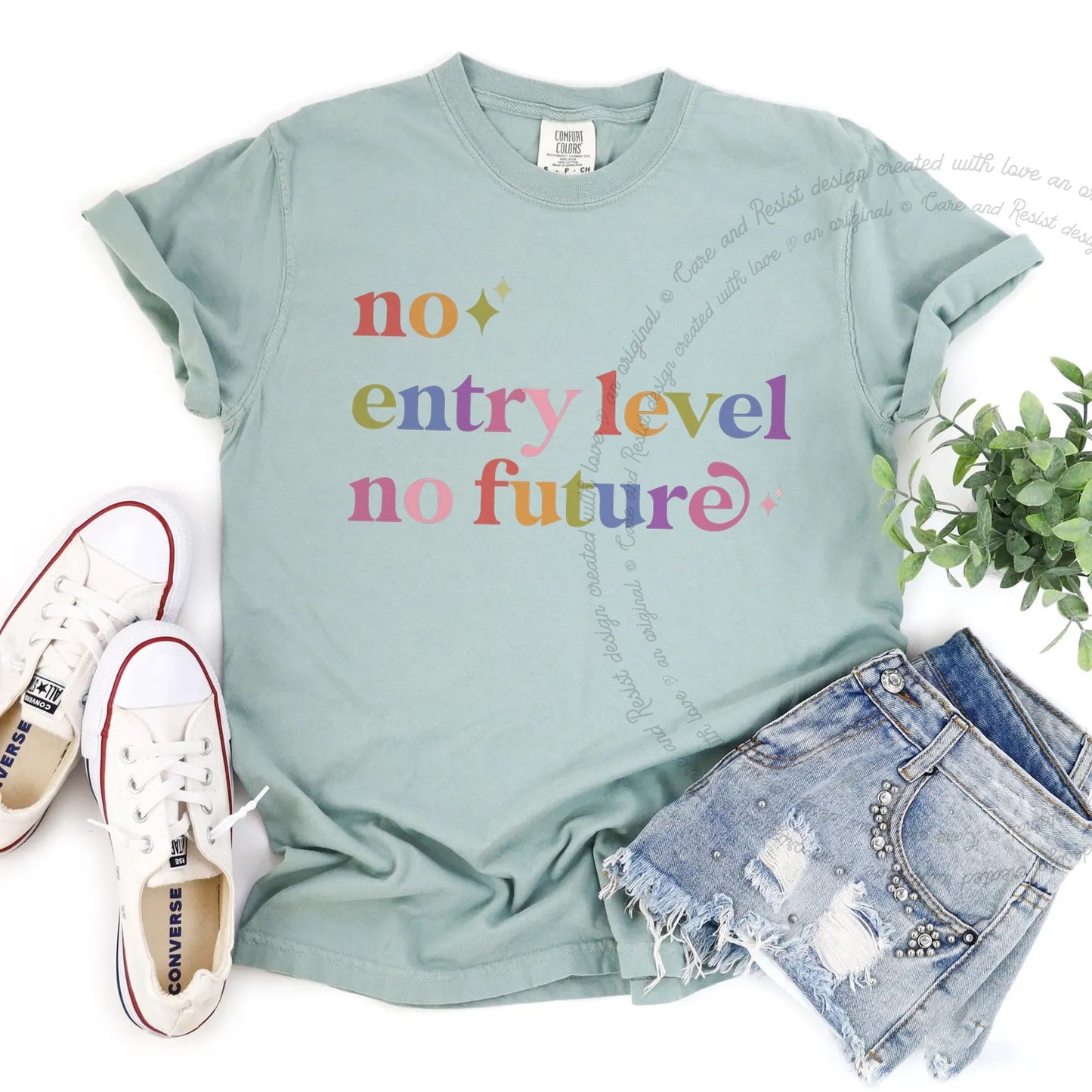 No Entry Level No Future Care & Resist rainbow tee