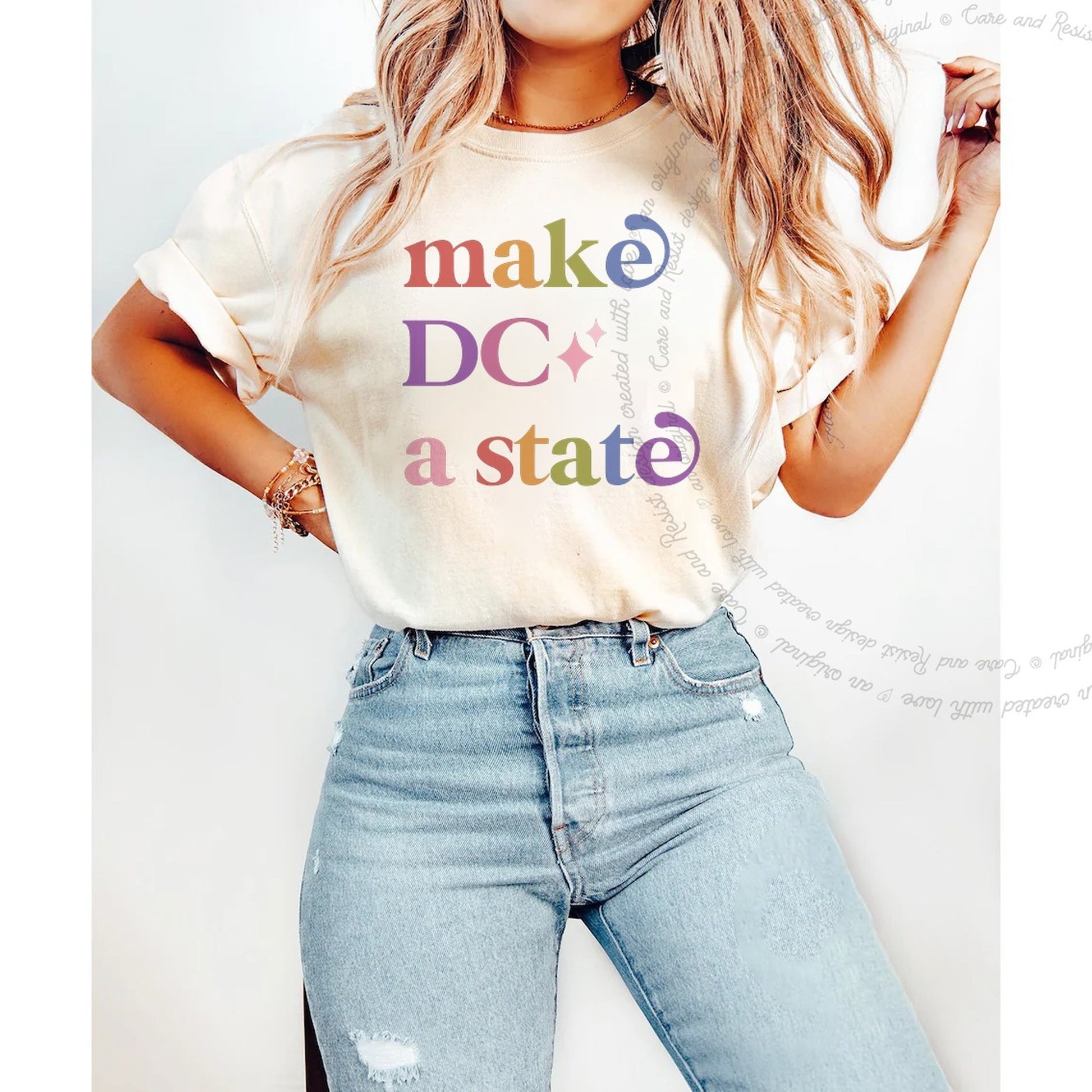 Make DC a State Care & Resist rainbow tee