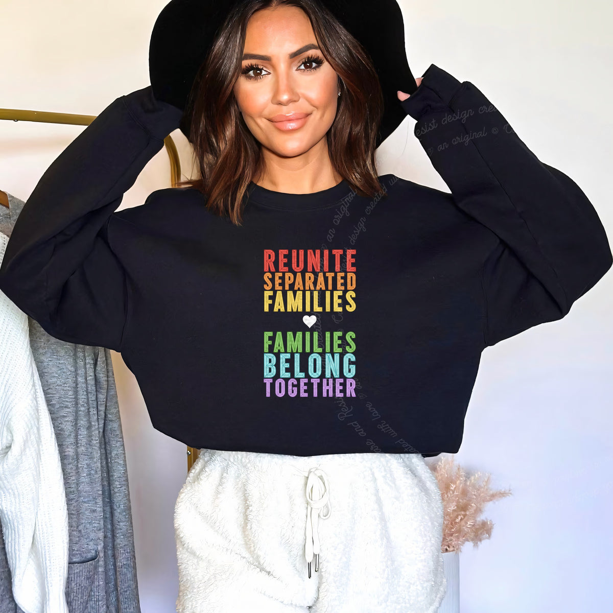 Reunite Separated Families, Families Belong Together Care & Resist Gildan crewneck sweatshirt in Black