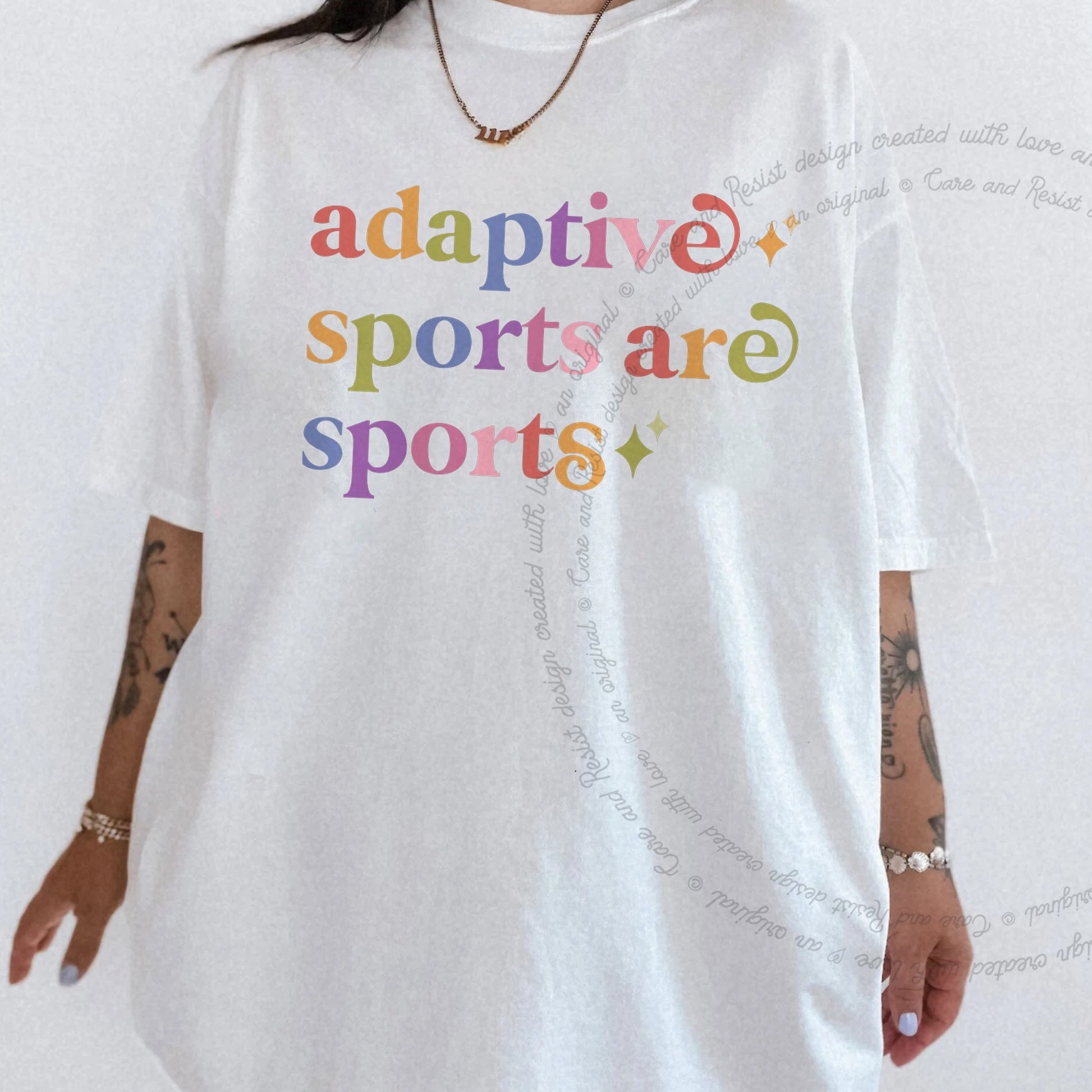 Adaptive Sports are Sports Care & Resist rainbow tee