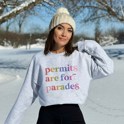 Permits are for Parades Care & Resist Gildan crewneck sweatshirt in Sport Grey