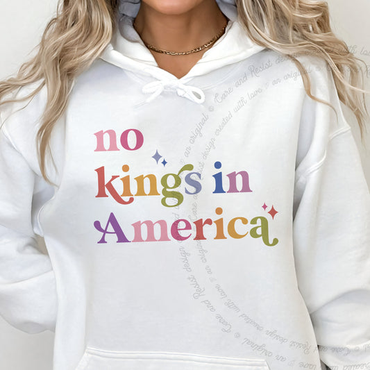 No Kings in America Care & Resist Gildan hoodie in White