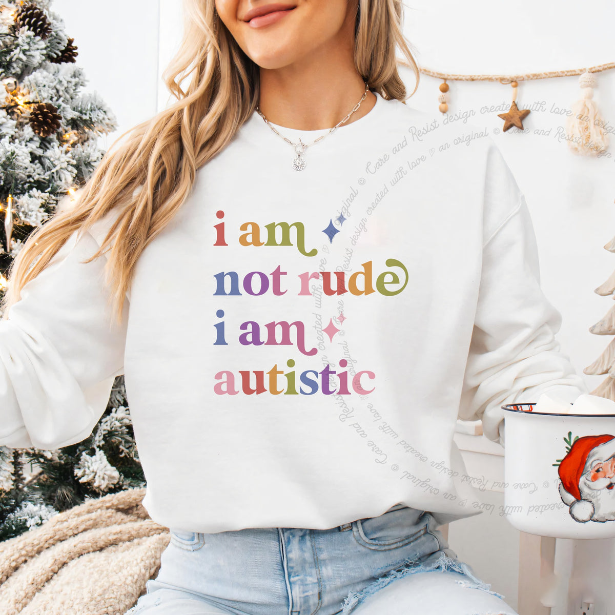 I Am not Rude I Am Autistic Care & Resist Gildan crewneck sweatshirt in White