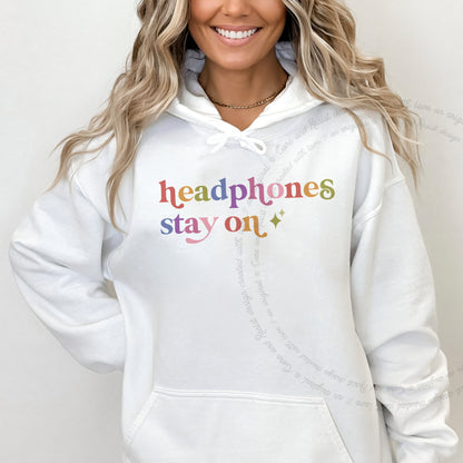Headphones Stay on Care & Resist Gildan hoodie in White